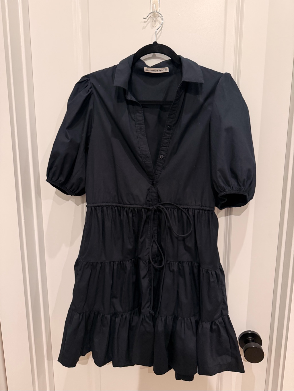 Abercrombie & Fitch Black Puff-Sleeve Tiered Mini Dress